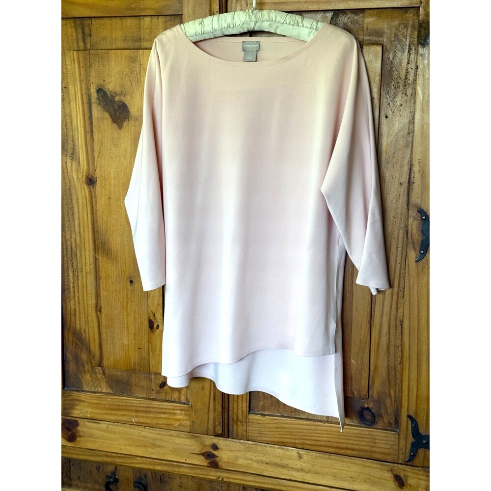 NWOT Chicos Blush Pink 3/4 Sleeve Asymmetrical Hem Tunic Size 1